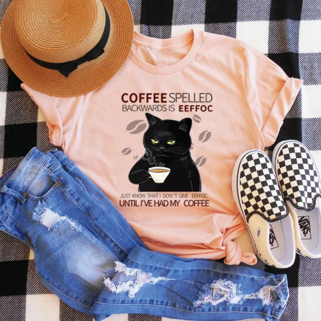 Women's Fashion Casual Printing Cat Pattern T shirt Peach T Color Xxl - Shop at LoveMi