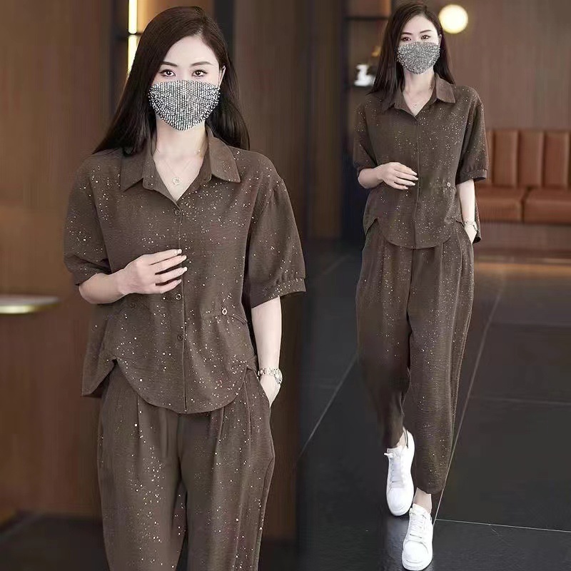 Womens Casual Sporty Figure-flattering Two-piece Shirt Set