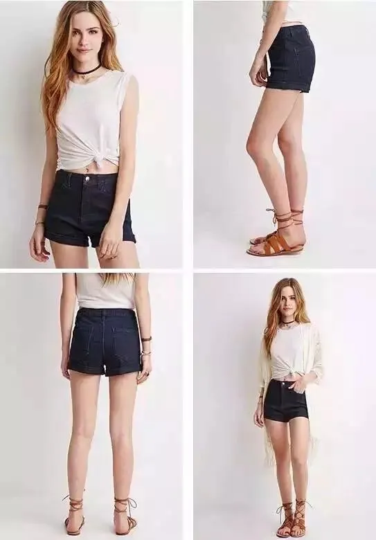 Women's Solid Color High Waist Curl Denim Shorts Black - Shop at LoveMi