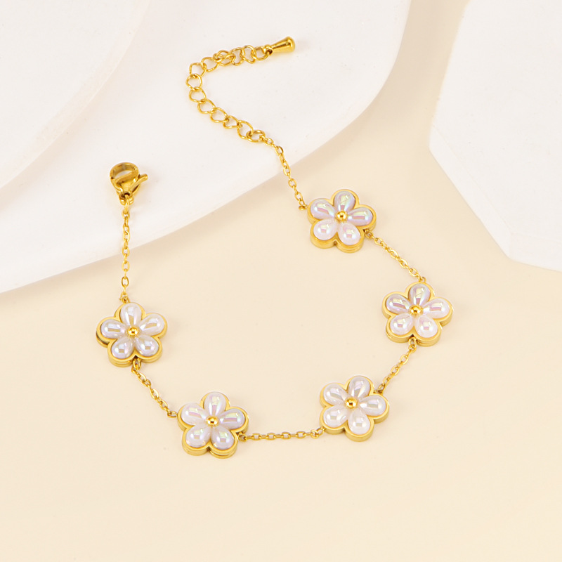 Stainless Steel Pearl Five-Petal Choker, picture 4 of 5