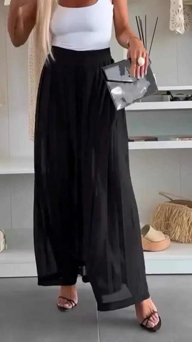 Women's Solid Color Casual Loose Pleated Skirt Black - Shop at LoveMi