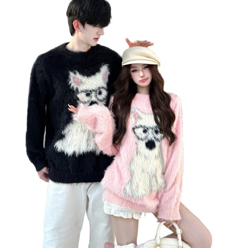 Mens And Womens Cartoon Puppy Loose Casual Pullover Sweater