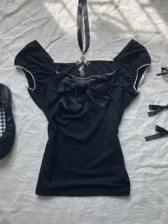 Cute Fashion Bow Waist Trimming Fashion Gothic Vintage Skirt - Black Coat 1 - View 1