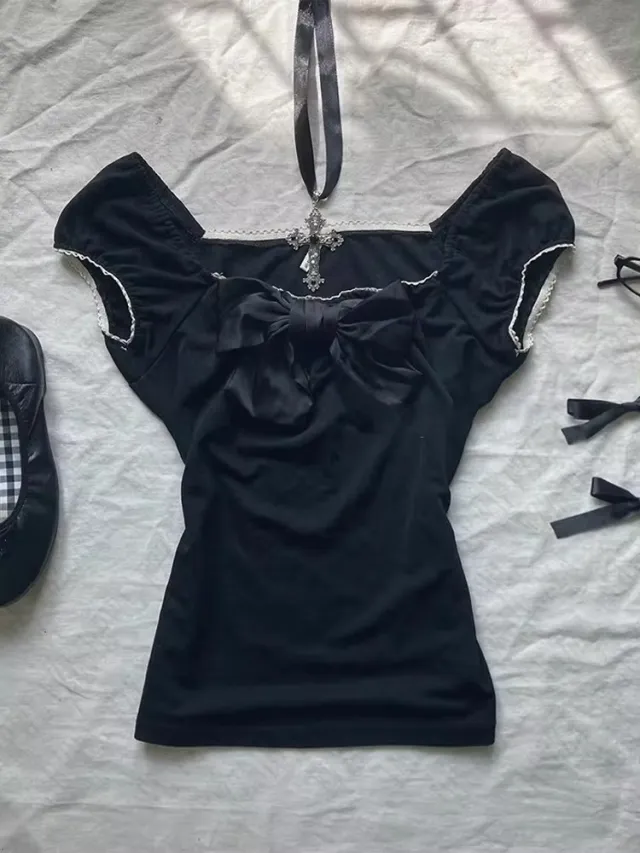 Cute Fashion Bow Waist Trimming Fashion Gothic Vintage Skirt Black Coat 1 - Shop at LoveMi