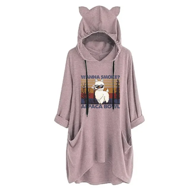 Half Sleeve Cat Ears WANNA SMOKE Cute Sweatshirt Pink - Shop at LoveMi