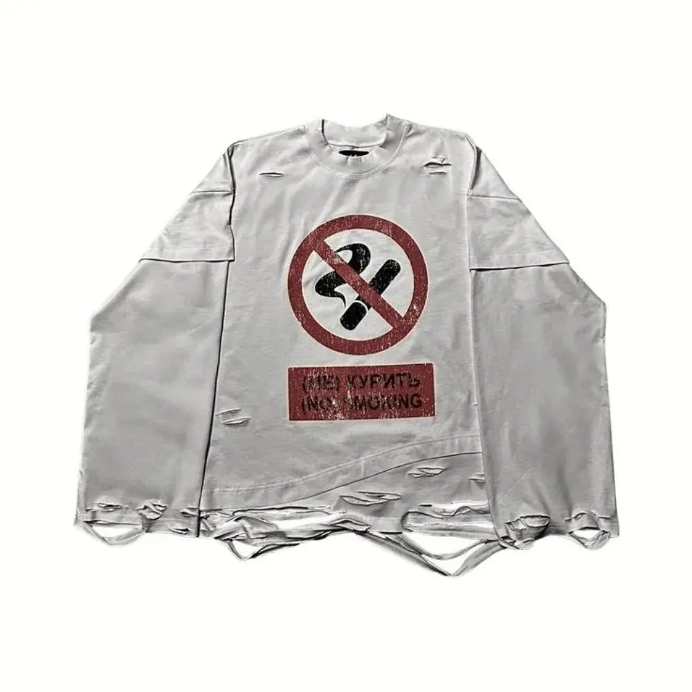 Round-neck Long-sleeve No Smoking Printed Top