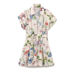Floral Printed Silk Satin Texture Dress - View 1