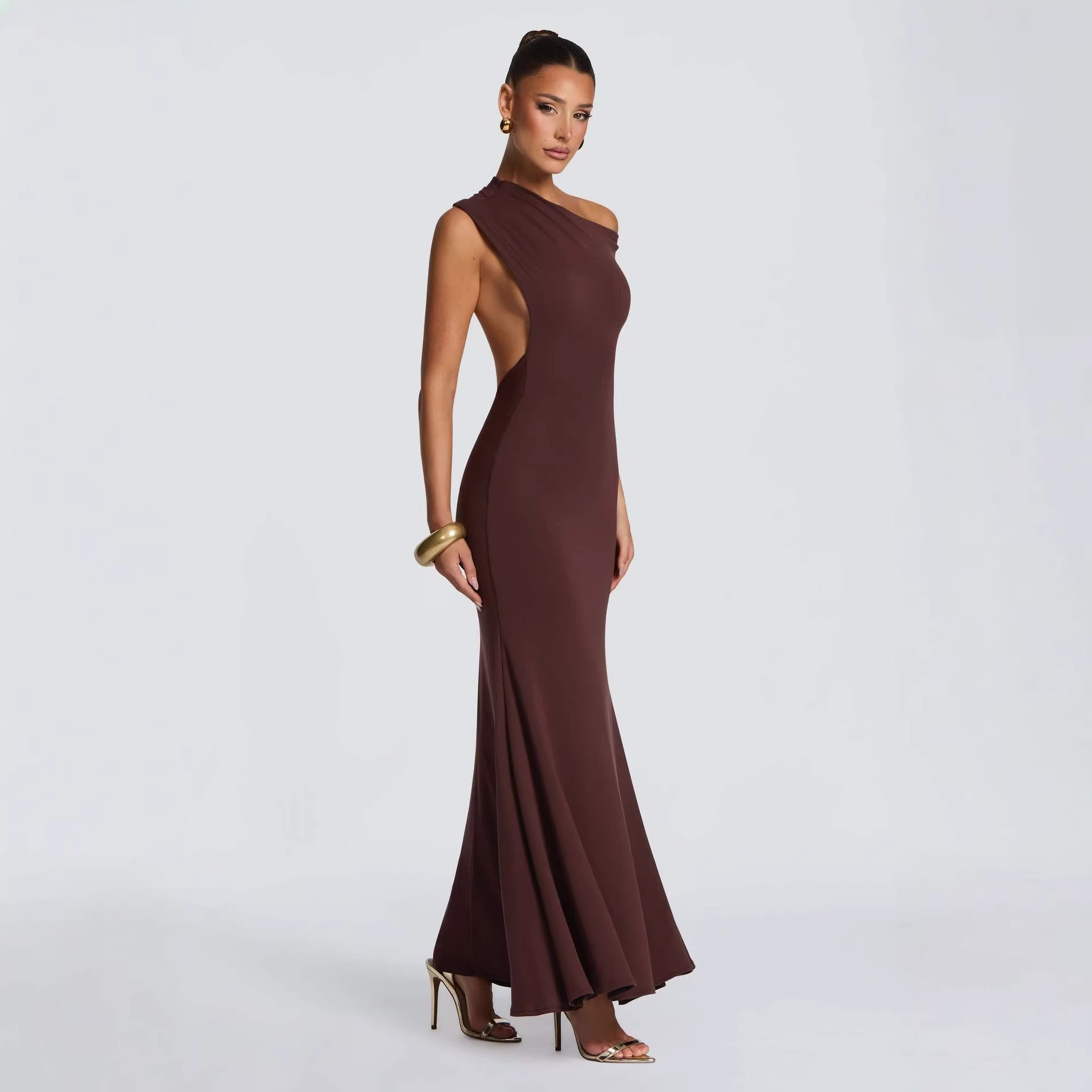Asymmetric Off-Shoulder High-End Evening Gown