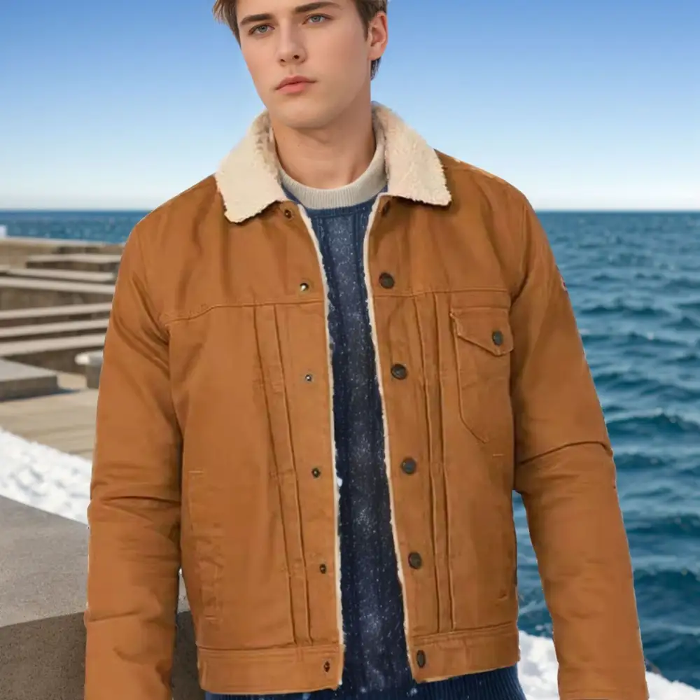 Men's Coat Fleece Padded Fur Collar Single-breasted Multi-pocket