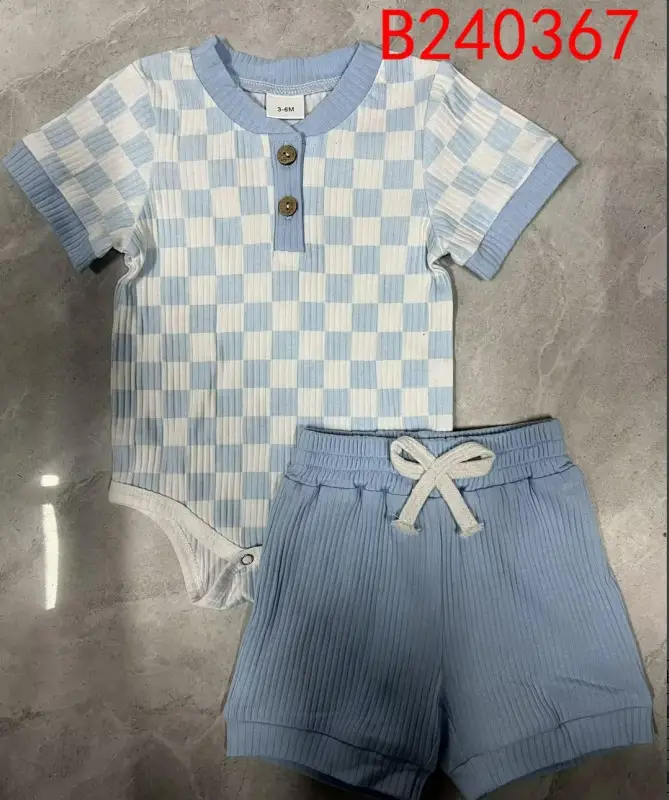 Two-piece Set Polo Collar Plaid Triangle Rompers Suit