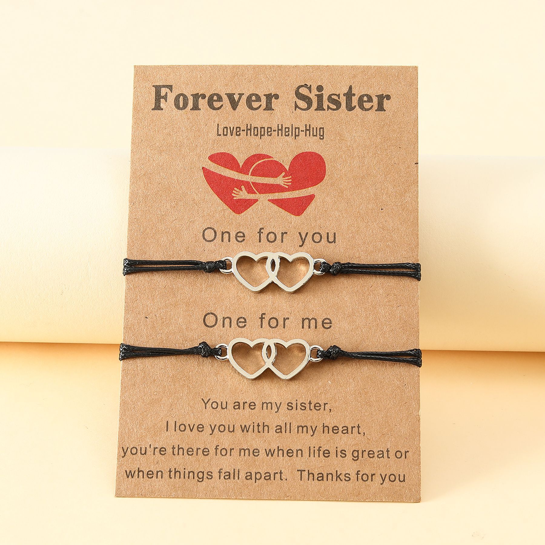 Title 3, Good Sisters Card Alloy Double Heart Wax Line B...