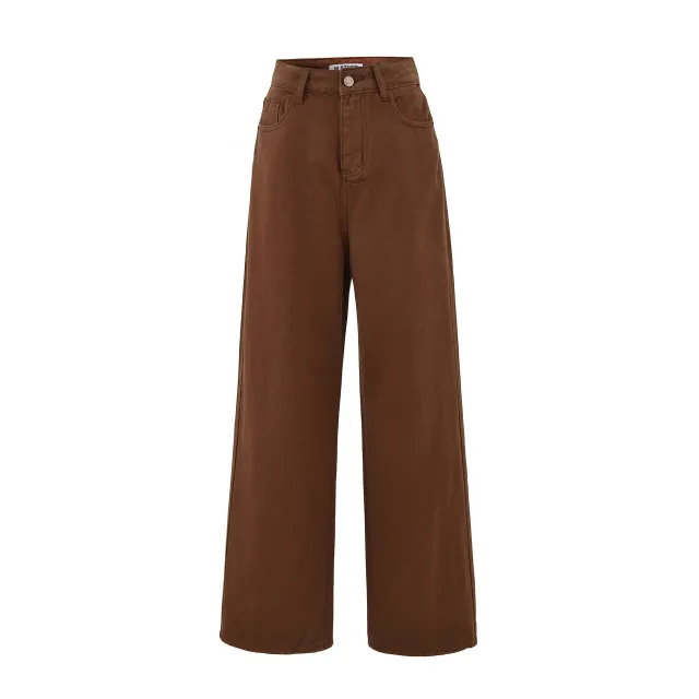 High Waist Wide Leg Leisure Straight Mopping Pants Coffee - Shop at LoveMi