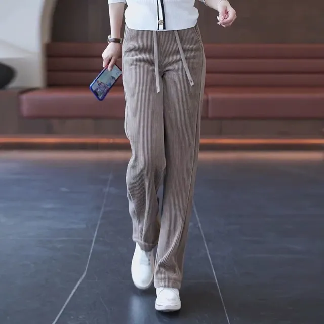 Women's Wide leg Pants Autumn And Winter New High Waist Drooping Straight Thickening Pants Apricot - Shop at LoveMi