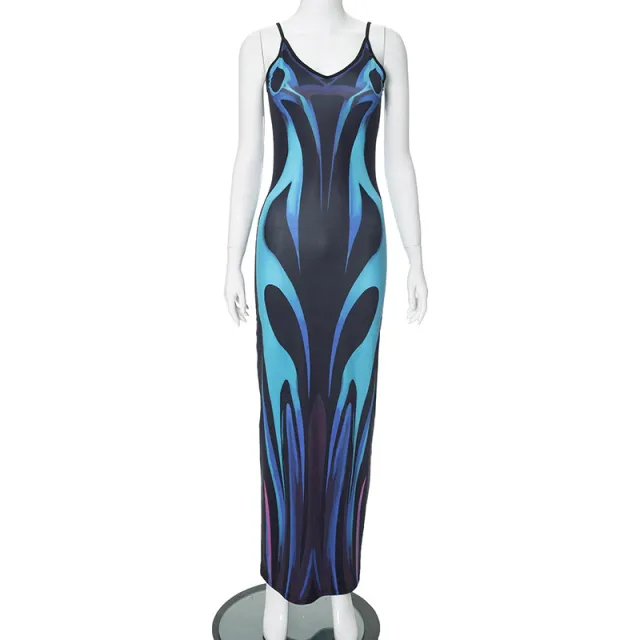Women's Elegant Printed Backless Slim Fit Hip Dress Blue - Shop at LoveMi