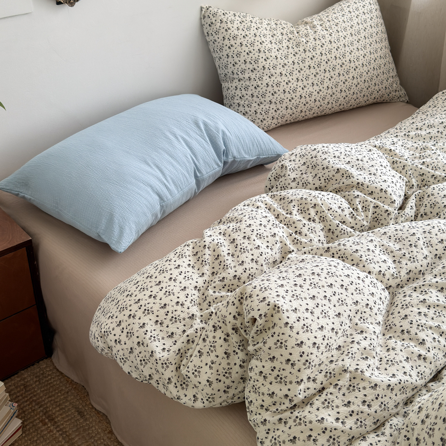 Washed Cotton Artistic Vintage Bed Sheet And Duvet Cover Set