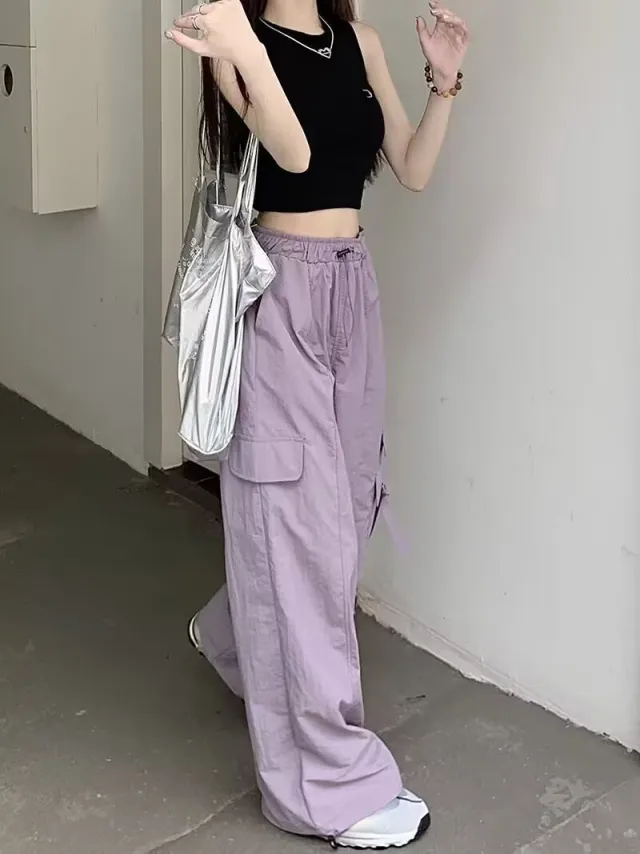 Overalls Women's High Waist Drawstring Ankle Banded Pants Slimming Purple - Shop at LoveMi