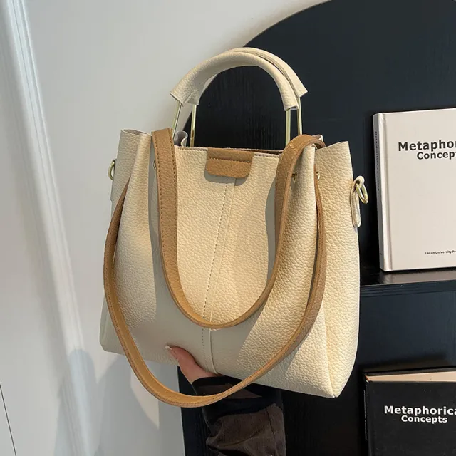 Women's Large capacity Crossbody Autumn All matching Korean style Textured Portable Bucket Bag Beige - Shop at LoveMi