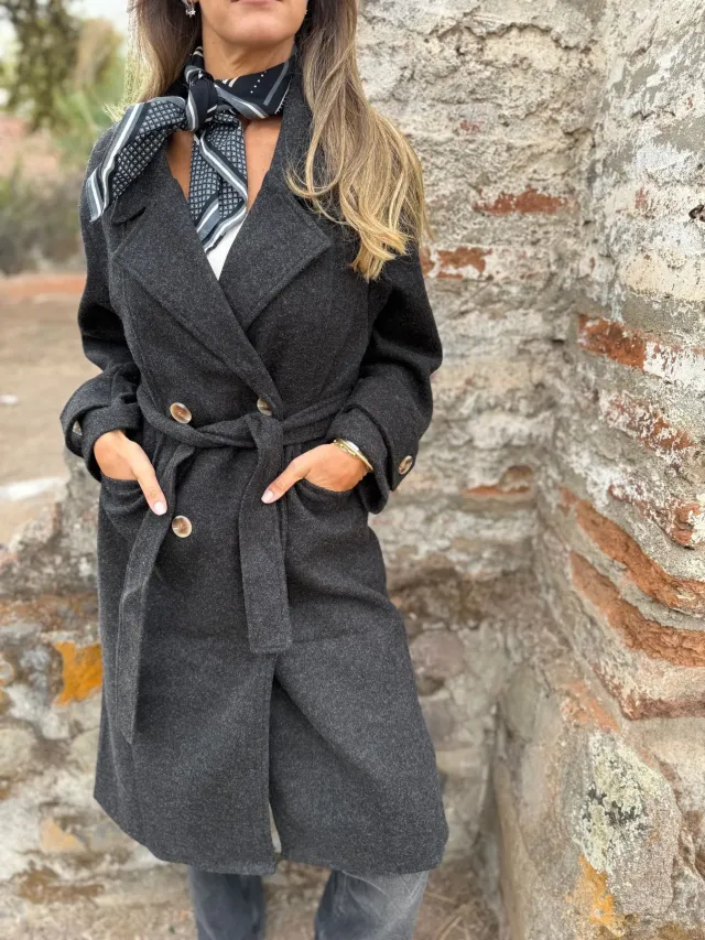Autumn And Winter Lacing Cardigan Casual Long Sleeve Lapel Woolen Pocket Coat Women Black - Shop at LoveMi
