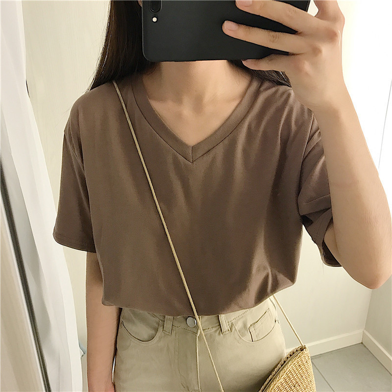 Dark Coffee Color V Neck