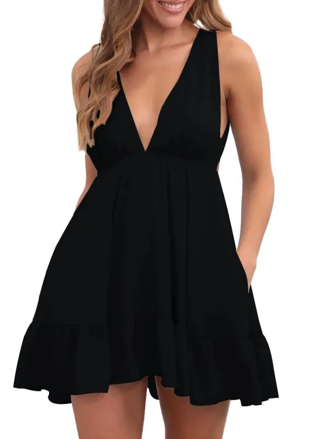 Backless Sleeveless Sling Dress Women Black - Shop at LoveMi