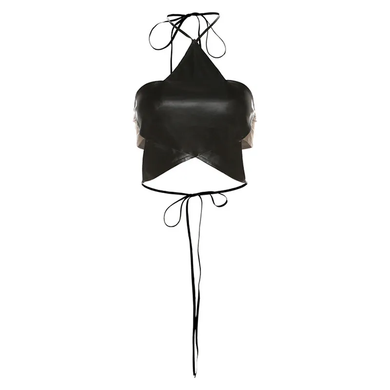 Women's Spring Clothing Sexy Lacing Halter Five-pointed Star Backless Vest - Black