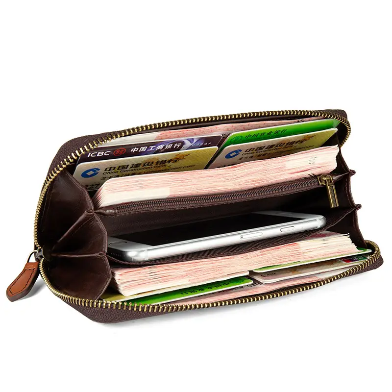 Retro Ostrich-Grain Leather Womens Wallet Genuine Leather Clutch Full-Grain Cowhide