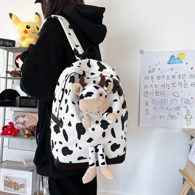 Cartoon Cow Doll Girl's Schoolbag Personalized Backpack White - Shop at LoveMi