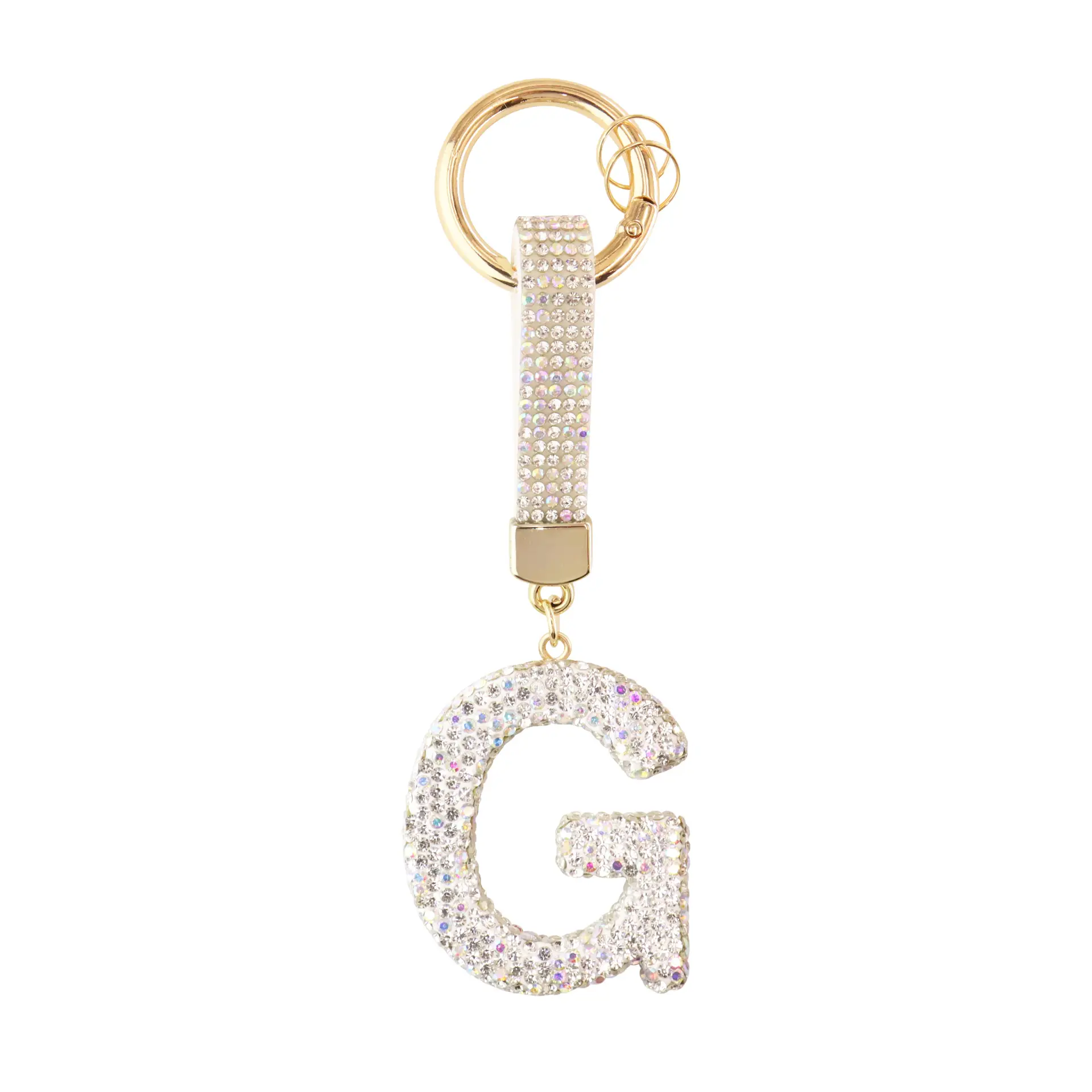 English Letter Keychain Clay Diamond Round Buckle Pendant