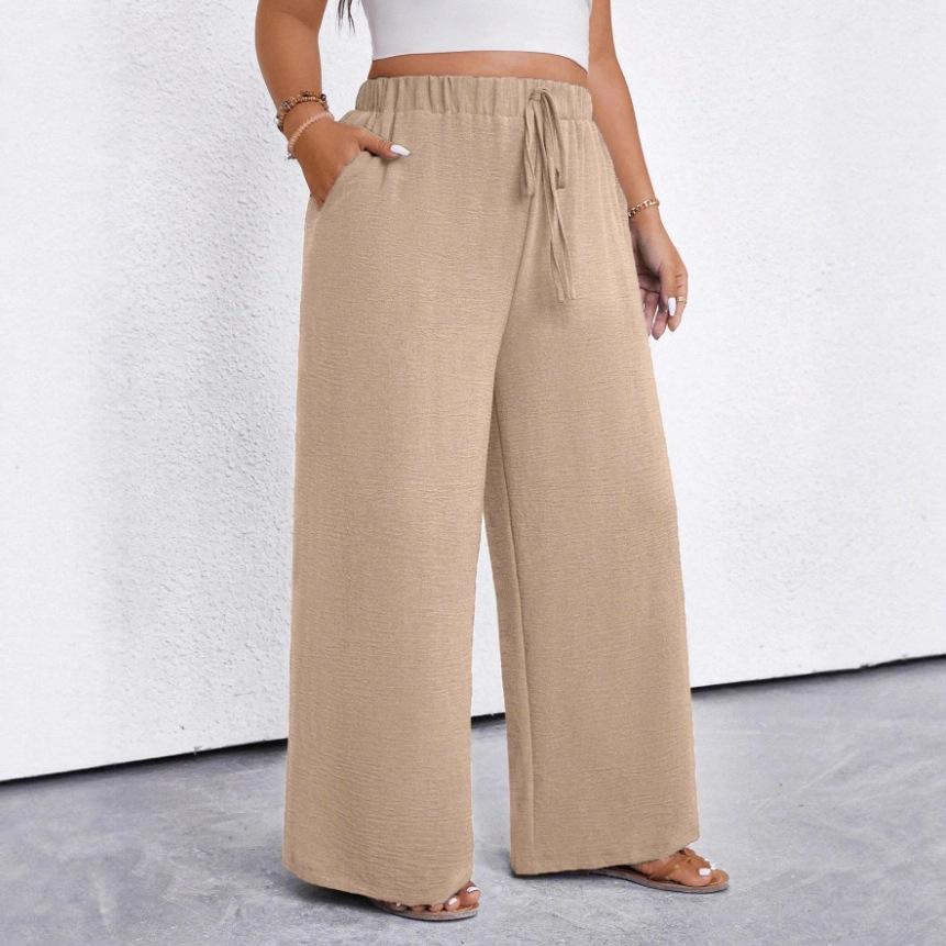 Plus-size Womens Casual Solid-color Minimalist Pocket Pants
