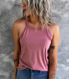 Slim Fit Bottoming Round Neck Pure Colour Halter Sleeveless Women's Top - Pink - View 1