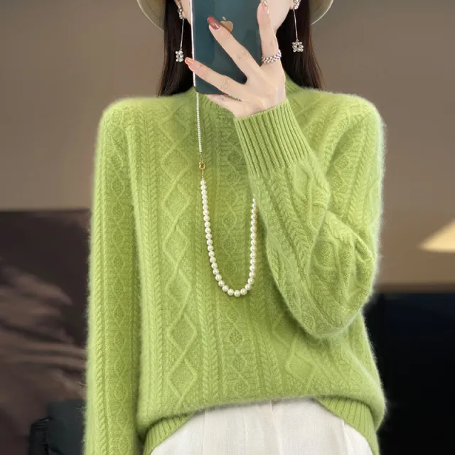 Autumn And Winter Thickening Half Turtleneck Cable knit Sweater Sweater Fruit Green - Shop at LoveMi