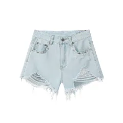 Fashion Ripped Cool Denim Shorts For Women - Light Blue - View 1