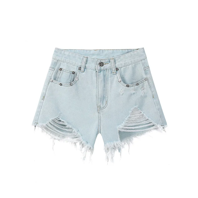 Fashion Ripped Cool Denim Shorts For Women - Light Blue