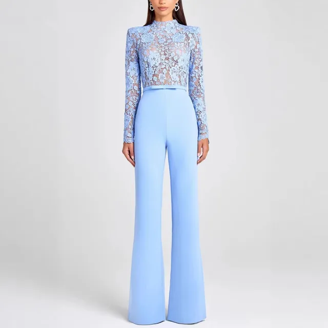 Women's Lace Fashion Long Tassel Jumpsuit Sky Blue - Shop at LoveMi