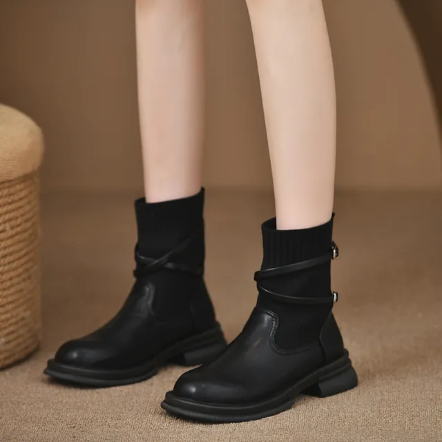 Retro Platform Knitted Martin Boots For Women Black - Shop at LoveMi