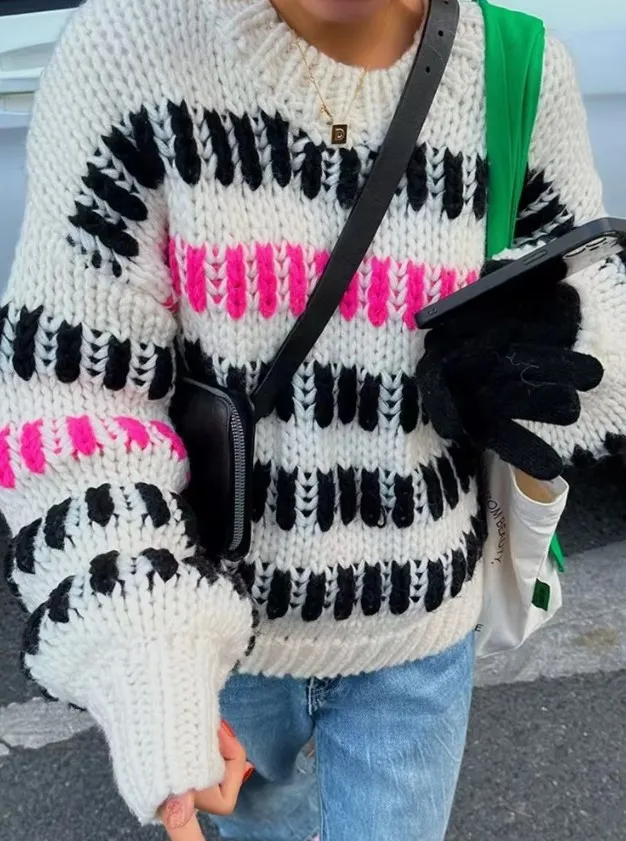 Striped Crew Neck Casual Knitwear For Women - Shop at LoveMi