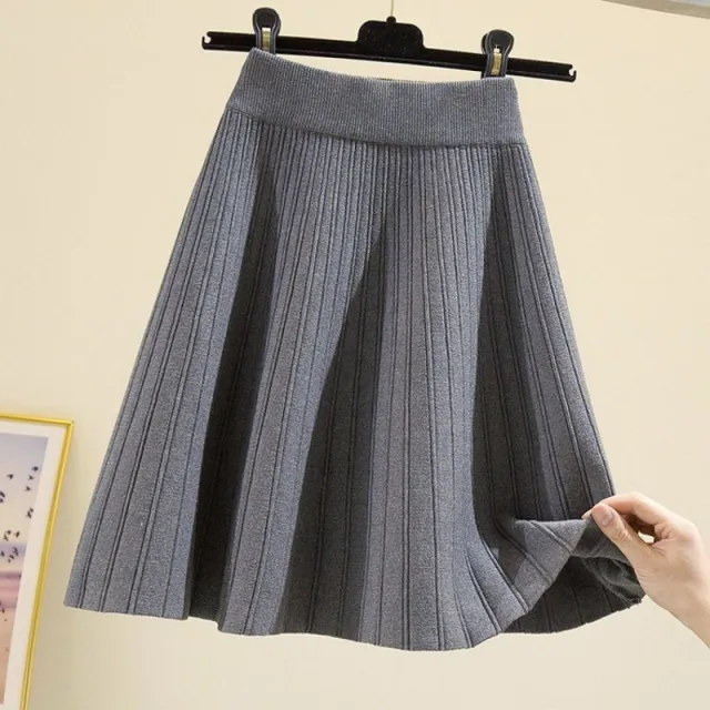 Knitted Umbrella Skirt Skirt High Waist Autumn And Winter Women Gray - Shop at LoveMi