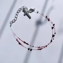 Blood Drop Bracelet Stainless Steel Cross Pendant Bracelet - Bilayer Bracelet - View 1