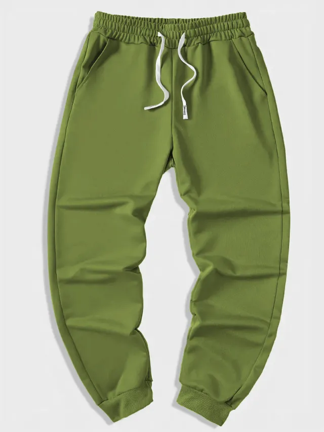 Women's Pure Color Tied Sports Trousers Army Green - Shop at LoveMi