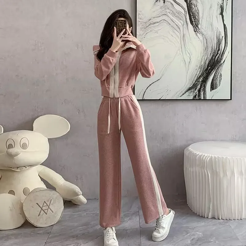 Fashionable And Stylish Two-piece Set With A Coat And Wide-leg Pants - Pink