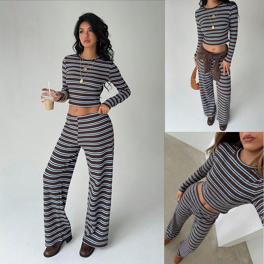 Autumn New Round-neck Long-sleeve Wide-leg Pants Set