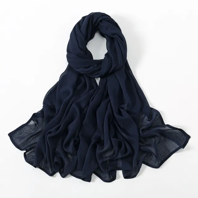 Solid Color Malay Indonesian Rayon Scarf Wide Brim Thin Modal Breathable 4 Navy Blue - Shop at LoveMi