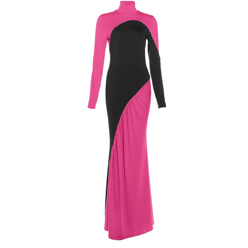 Fashionable And Creative Street-Style Patchwork High-Waist Bodycon Dress For Women - Rose