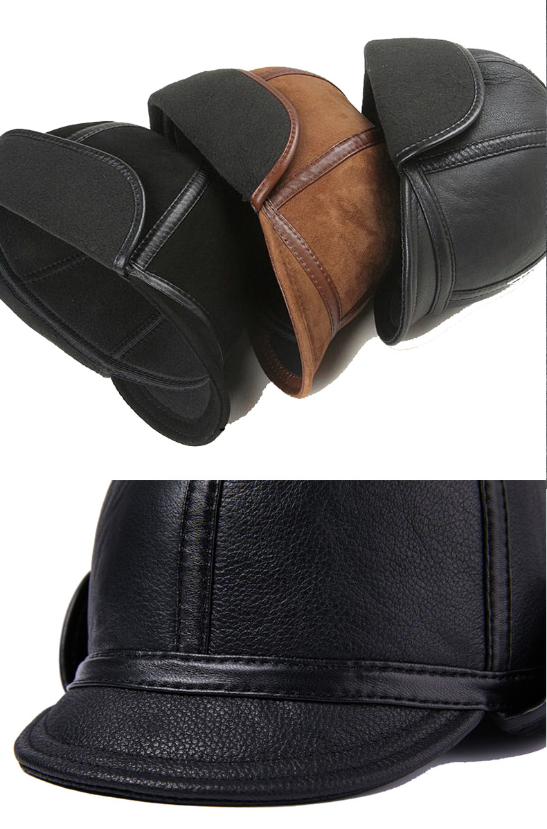 Casual Leather Men's Winter Sheepskin Velvet Thermal Outdoor Hat — foto 2