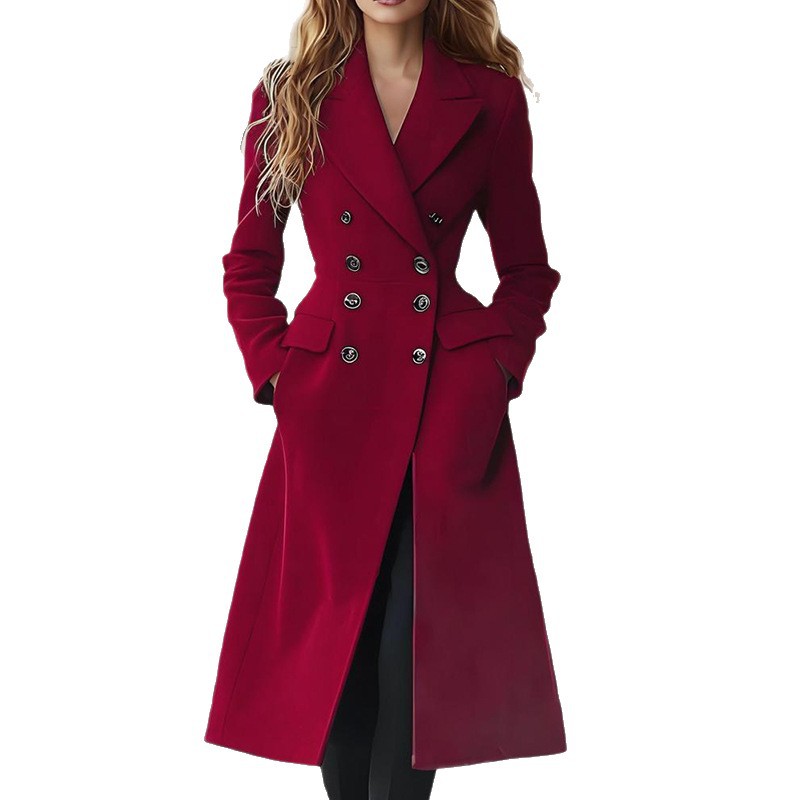 Double Breasted Long Women's Coat Fashion Reversible Woolen Jacket - Image 4