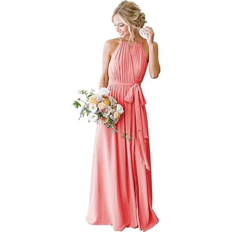 European And American Style Women Strap Chiffon Bridesmaid Dress Long - Image 4-Ussize14