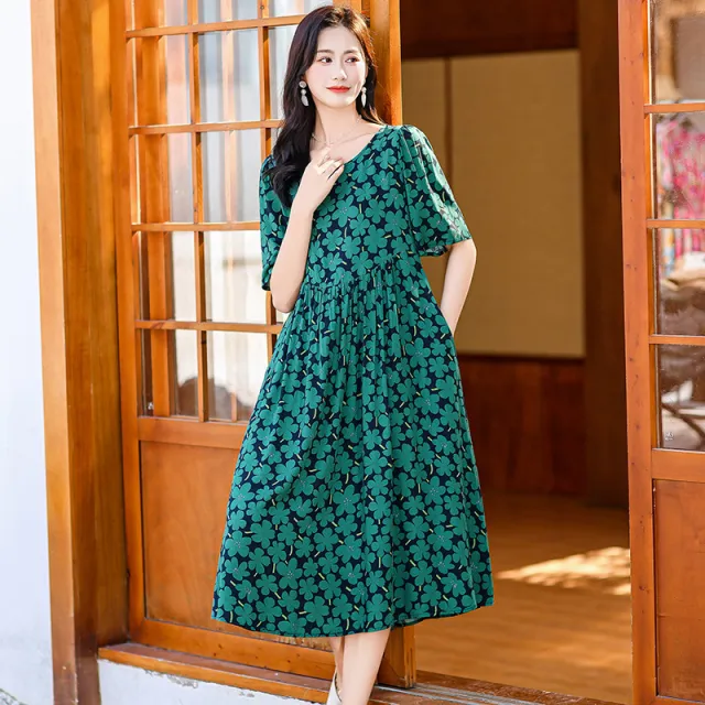 Cotton Silk Fashion Floral Loose Plus Size Outer Wear Dress No 3 - Shop at LoveMi