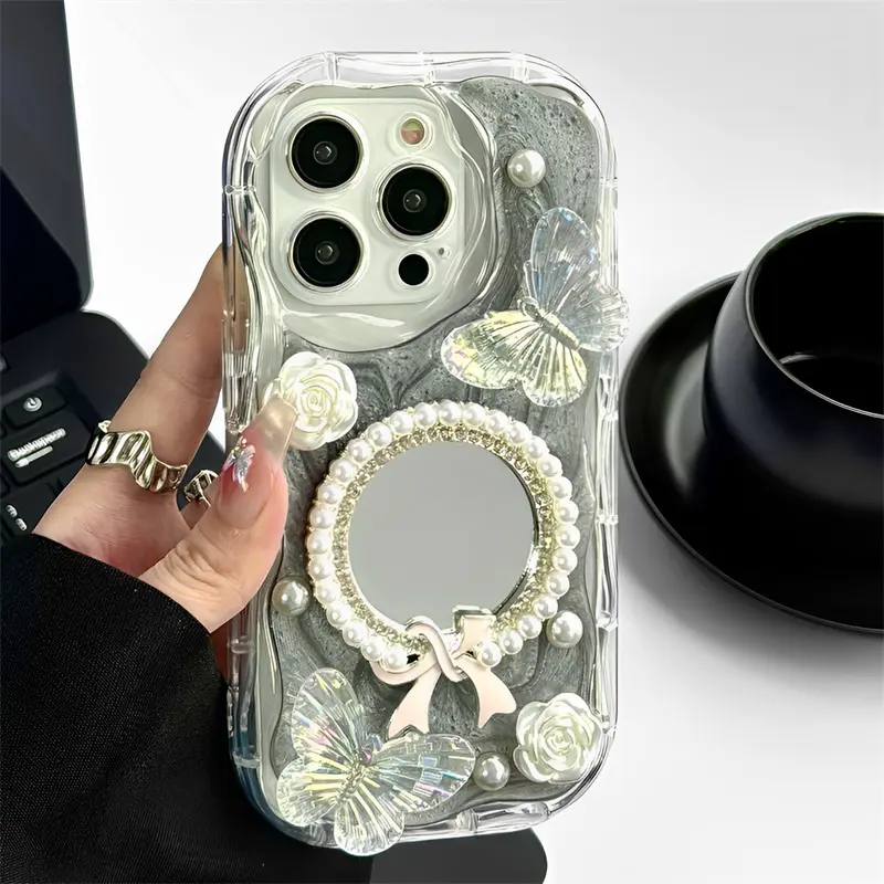 Epoxy Mirror Flower Butterfly Phone Case Three-dimensional
