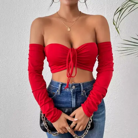 Night Club Style Slimming Waist Drawstring Long-sleeved Vest Can