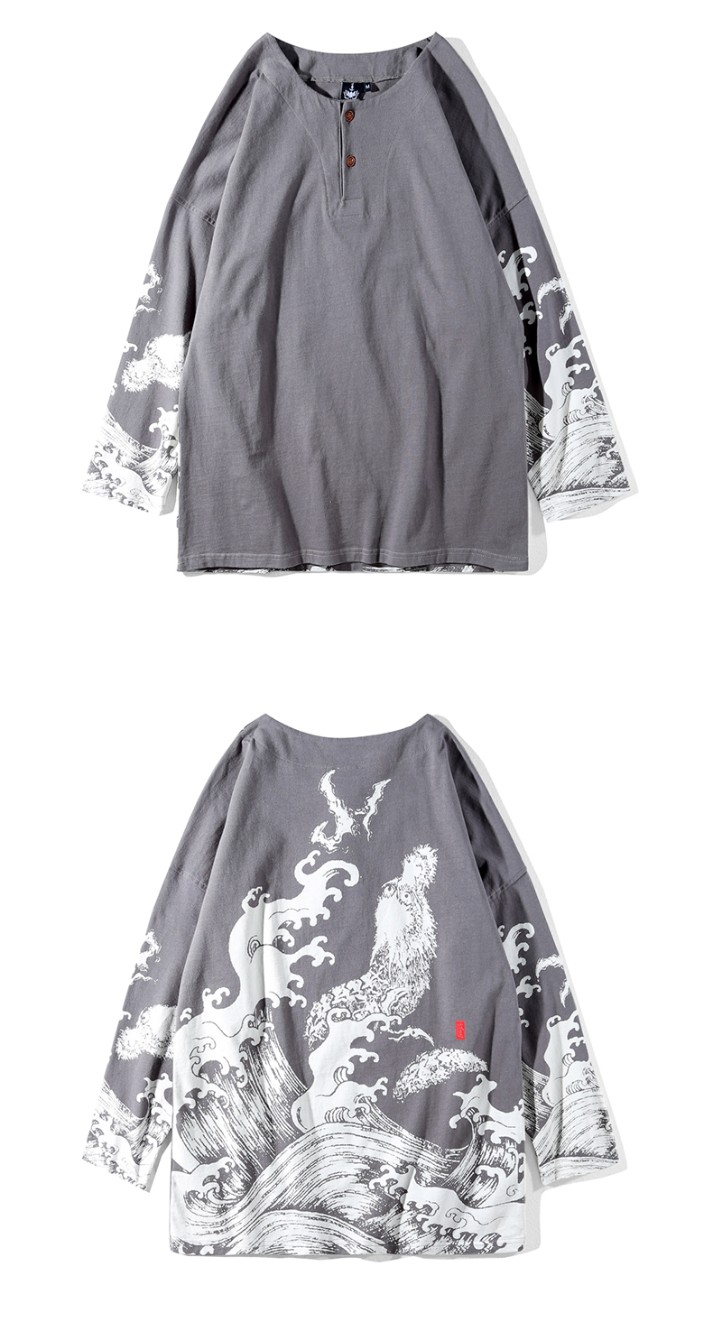 Title 5, Chinese Style Button 3 4 Sleeve T-shirt